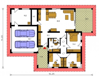 Mirror image | Floor plan of ground floor - BUNGALOW 152